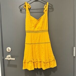 Yellow Mini Dress with Lace Trim